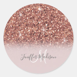 Roos gold glitter Persoonlijke naam Ronde Sticker