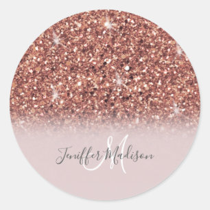 Roos gold glitter Persoonlijke naam                Ronde Sticker