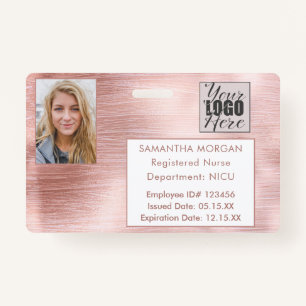 Roos Gold Glitter Photo Logo Employee ID Badge