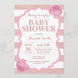 Roos Gold Glitter Pink Floral Girl Baby shower Kaart