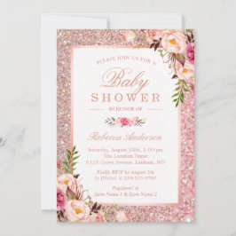 Roos Gold Glitter Pink Floral Girl Baby shower Kaart