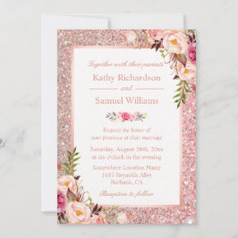 Roos Gold Glitter Pink Floral Weddenschap Kaart