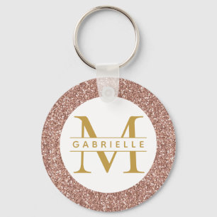 Roos Gold Glitter Pink Initialen Naam Sleutelhange Sleutelhanger