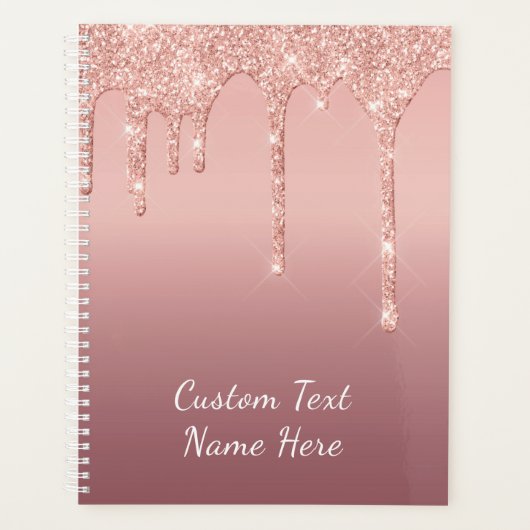 Roos Gold Glitter Planner met aangepaste tekst (Voorkant)