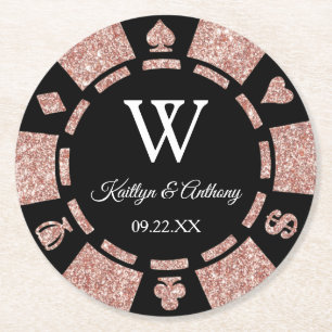 Roos Gold Glitter Poker Chip Casino Wedding Ronde Kartonnen Onderzetter