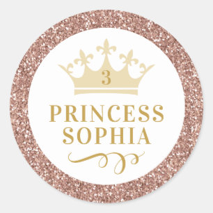Roos Gold Glitter Princess Favor Sticker Label