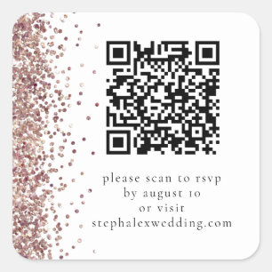 Roos Gold Glitter QR-code naar RSVP Wedding Vierkante Sticker