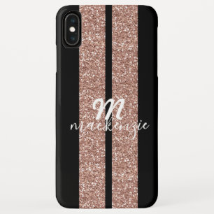 Roos Gold Glitter Racing Stripes Monogramed iPhone XS Max Hoesje