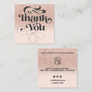 Roos Gold Glitter Retro Script Bestelling Dank u Vierkante Visitekaartje