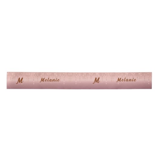 Roos Gold Glitter Ribbon - Aangepaste naam en lett Lint (Voorkant)