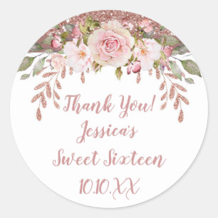 Roos Gold Glitter Ronde Sticker