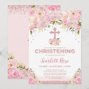 Roos Gold Glitter Roze Blush Flower Doopsel Kaart