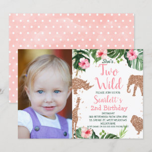 Roos Gold Glitter Safari Foto twee Wild Birthday Kaart