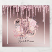 Roos Gold Glitter-schijven 50e verjaardag verrassi Sparkling Wijnetiket (Enkel label)