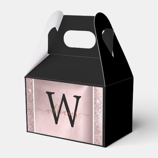 Roos Gold Glitter Script Monogram Bedankdoosjes (Voorkant Zijde)