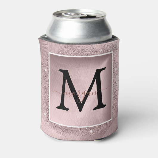 Roos Gold Glitter Script Monogram Blikjeskoeler (Blikje Achterkant)