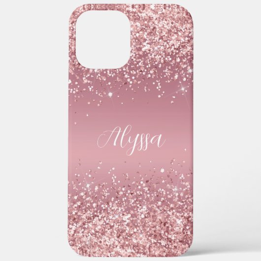 Roos Gold Glitter Script Monogram Case-Mate iPhone Case (Achterkant)