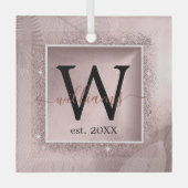 Roos Gold Glitter Script Monogram Glas Ornament (Voorkant)