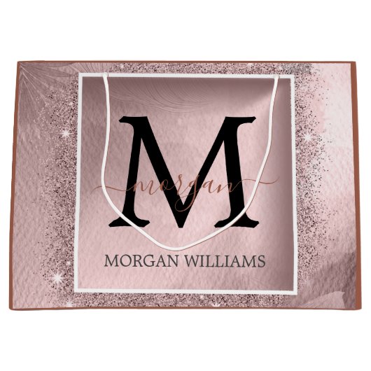Roos Gold Glitter Script Monogram Groot Cadeauzakje (Voorkant)