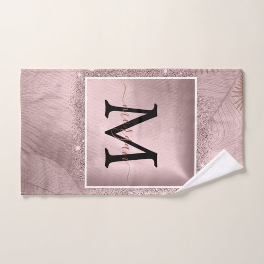Roos Gold Glitter Script Monogram Handdoek (Handdoek)