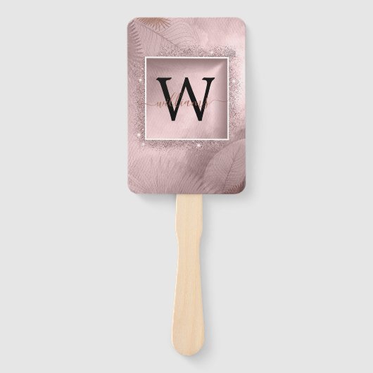 Roos Gold Glitter Script Monogram Handwaaier (Voorkant)