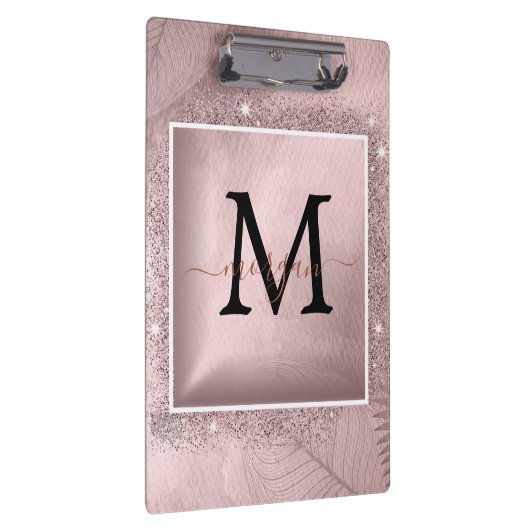 Roos Gold Glitter Script Monogram Klembord (Rechts)