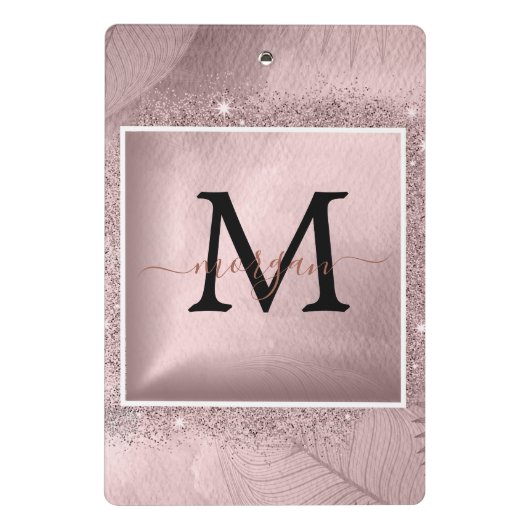 Roos Gold Glitter Script Monogram Mini Klembord (Achterkant)