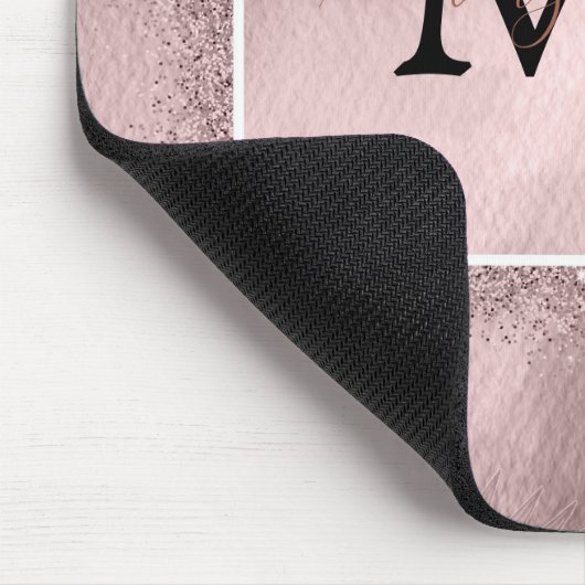 Roos Gold Glitter Script Monogram Muismat (Hoek)