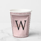 Roos Gold Glitter Script Monogram Papieren Bekers (Achterkant)