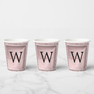 Roos Gold Glitter Script Monogram Papieren Bekers