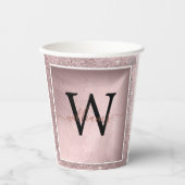 Roos Gold Glitter Script Monogram Papieren Bekers (Voorkant)
