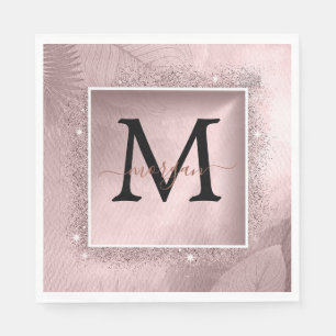 Roos Gold Glitter Script Monogram Servet