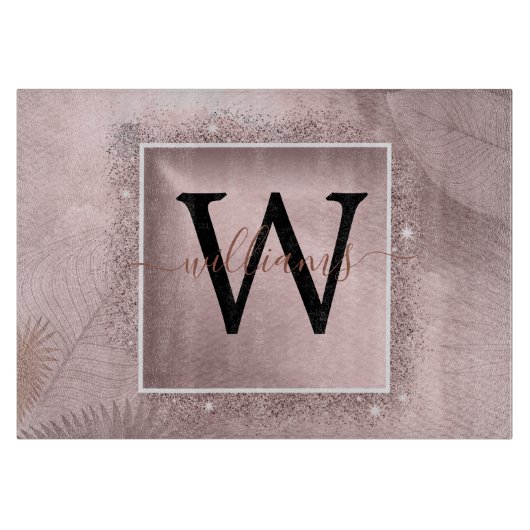 Roos Gold Glitter Script Monogram Snijplank (Voorkant)