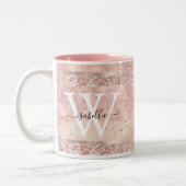 Roos Gold Glitter Script Monogram Tweekleurige Koffiemok (Links)