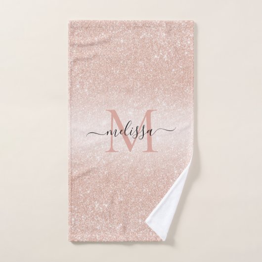 Roos Gold Glitter Script Name Monogram Bad Handdoek (Handdoek)