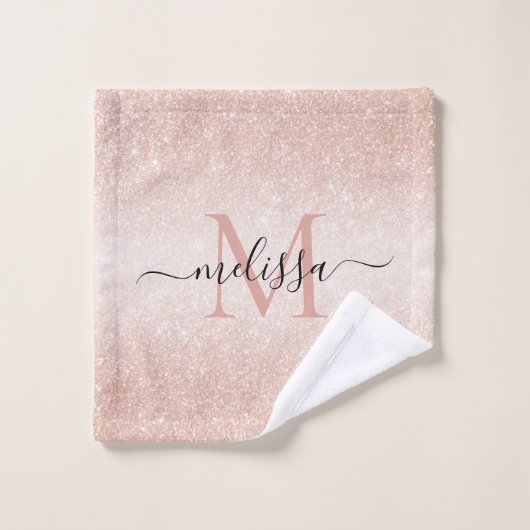 Roos Gold Glitter Script Name Monogram Bad Handdoek (Wasdoekje)