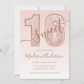 Roos Gold Glitter Script Sweet 16 Birthday Party Kaart (Voorkant)