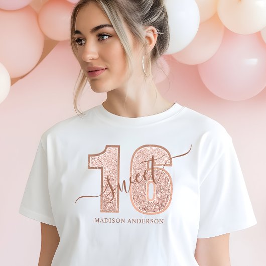 Roos Gold Glitter Script Sweet 16 zaterdag Tri-Blend Shirt