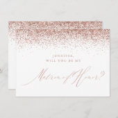 Roos Gold Glitter Script White Matron of Honor Kaart (Voorkant / Achterkant)