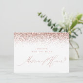 Roos Gold Glitter Script White Matron of Honor Kaart (Staand voorkant)