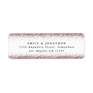 Roos Gold Glitter Script White Return Name Address Etiket