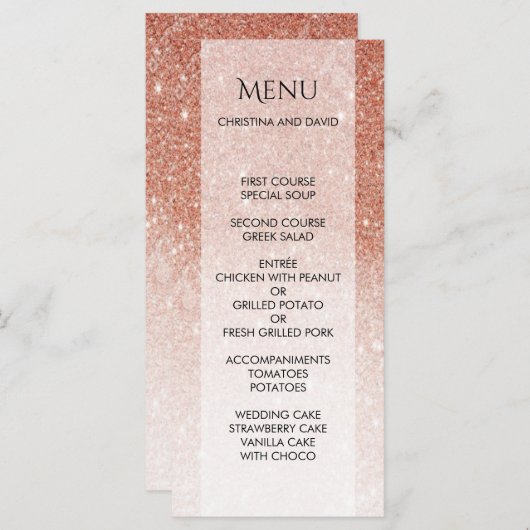 Roos Gold Glitter Shiny Elegant Menu (Voorkant / Achterkant)