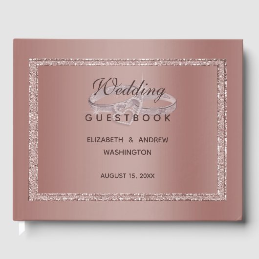 Roos Gold Glitter & Silver Wedding Rings Gastenboek (Voorkant)