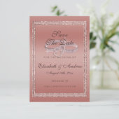 Roos Gold Glitter & Silver Wedding Rings Save The Date (Staand voorkant)