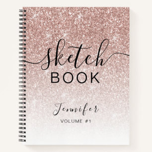Roos Gold Glitter Sketchbook Name Elegant Script Notitieboek