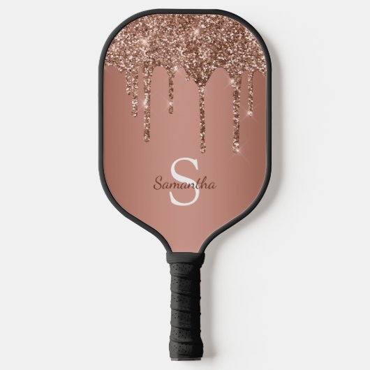Roos Gold Glitter Sparkle Drift Monogram Naam Pickleball Paddle (Voorkant)