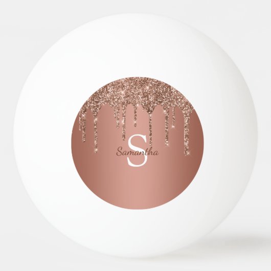 Roos Gold Glitter Sparkle Drift Monogram Naam Pingpongballen (Voorkant)