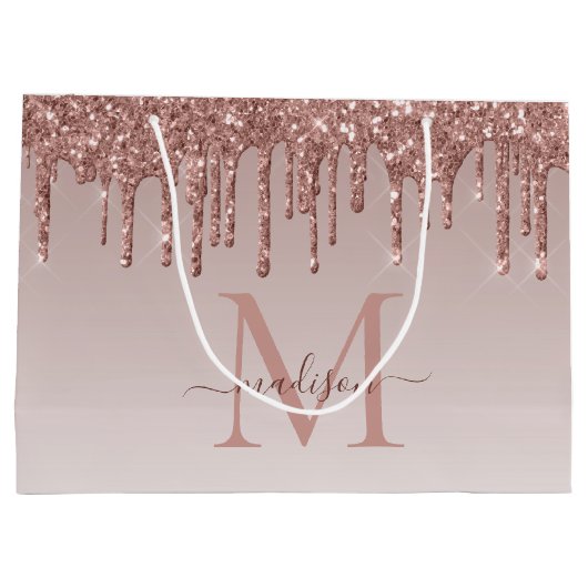 Roos Gold Glitter Sparkle Drips Monogram Script Groot Cadeauzakje (Achterkant)