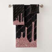Roos Gold Glitter Sparkle Drips Script Naam Zwart Bad Handdoek (Insitu)