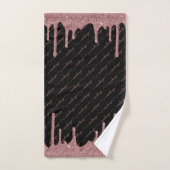 Roos Gold Glitter Sparkle Drips Script Naam Zwart Bad Handdoek (Handdoek)